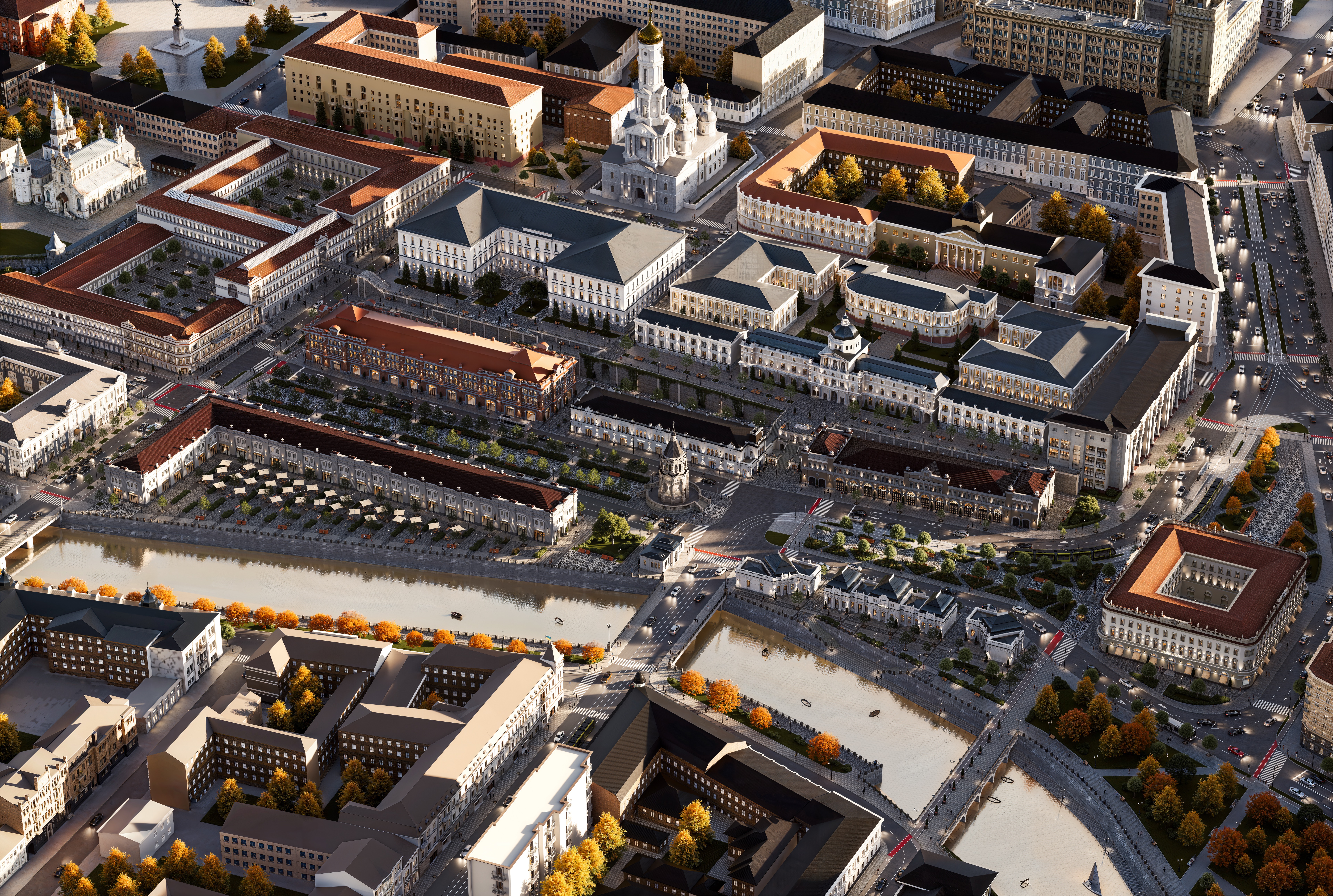 Aerial view of University Hill in Kharkiv — reconstructed historic architecture